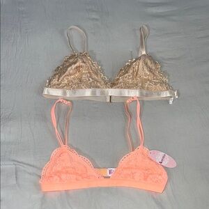 Lace Bralette Set in Peach and Beige‎